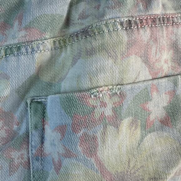 Aerie Denim Shorts Women M Pastel Blue Tropical Floral Elastic Waist Drawstring - Picture 6 of 7